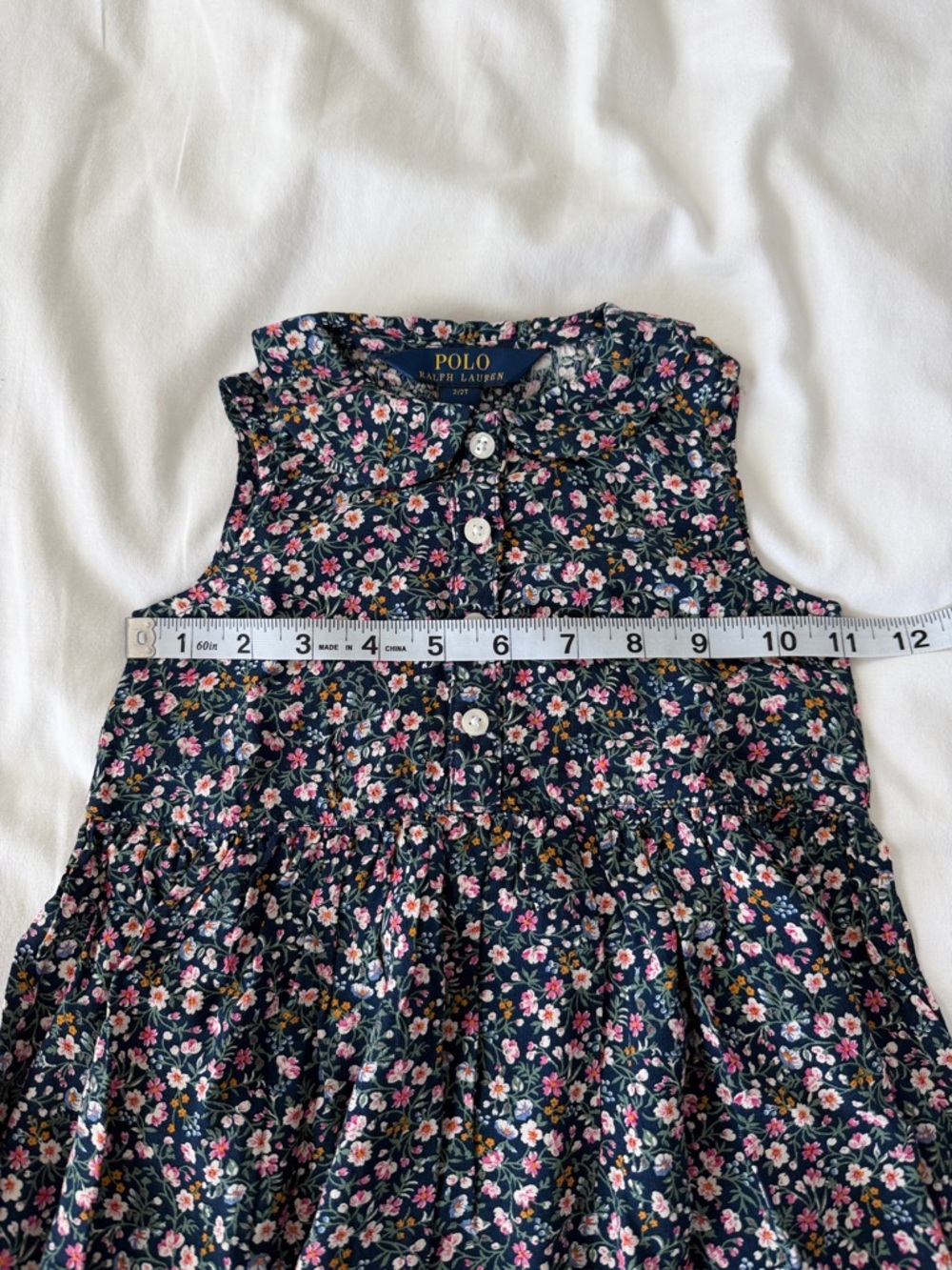 NWT Polo by Ralph Lauren Navy Pink Floral Button-Front Girls Dress 2T - Picture 9 of 10
